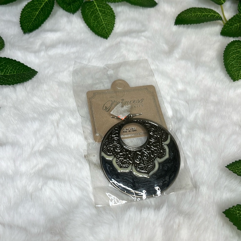 Navy Blue and Grey Statement Earrings